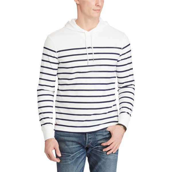 White/Newport Navy Striped Cotton Jersey Hoodie Polo Ralph Lauren 3