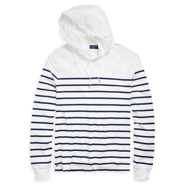 White/Newport Navy Striped Cotton Jersey Hoodie Polo Ralph Lauren 1