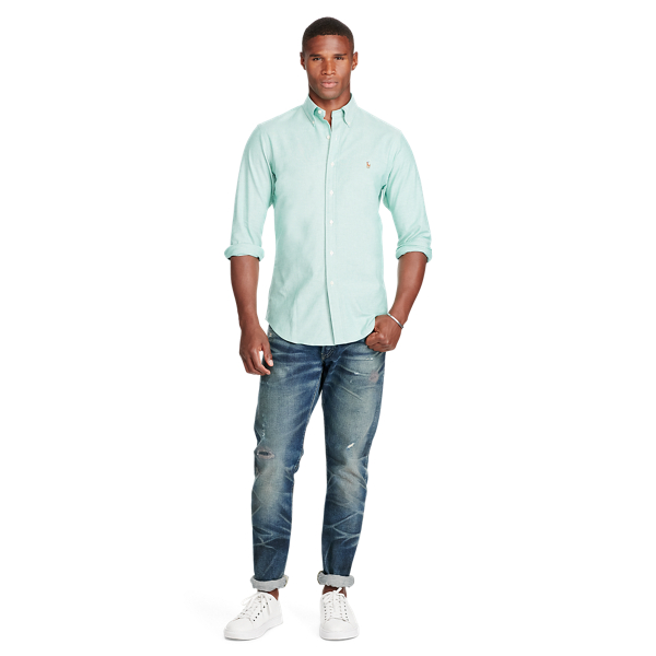 Green/White Slim Fit Stretch Oxford Shirt Polo Ralph Lauren 2