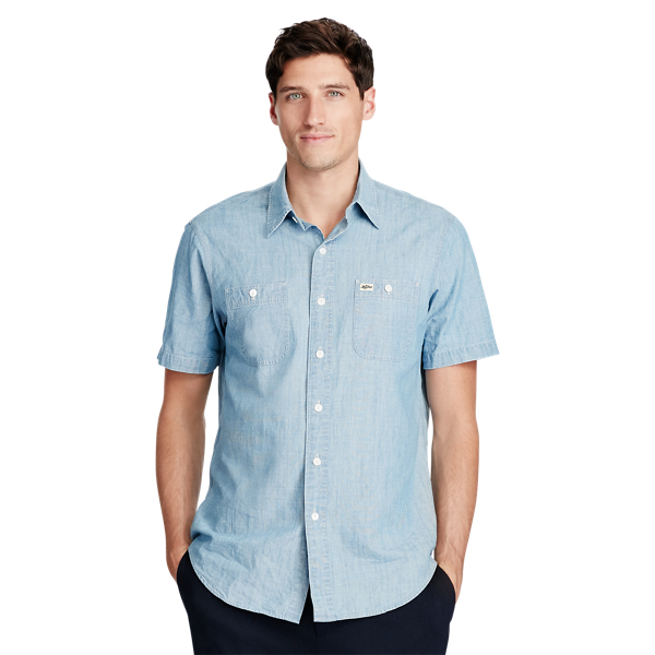Lite Indigo/Natural Classic Fit Chambray Workshirt Polo Ralph Lauren 3