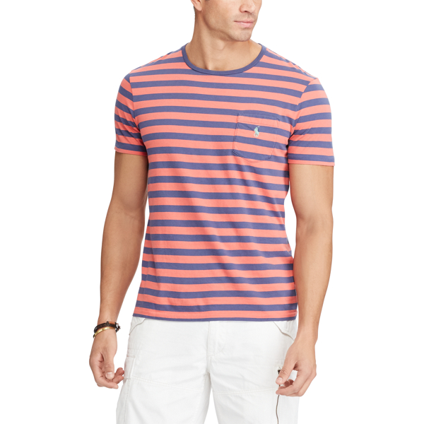Western Red/Observer Blue Striped Cotton Pocket T-Shirt Big & Tall 3