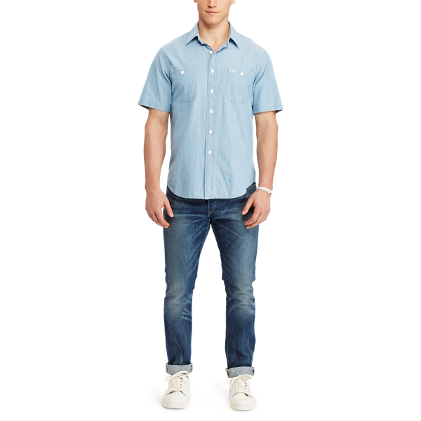 Lite Indigo/Natural Classic Fit Chambray Workshirt Big & Tall 2