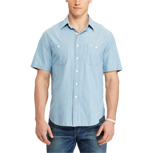 Lite Indigo/Natural Classic Fit Chambray Workshirt Big & Tall 3