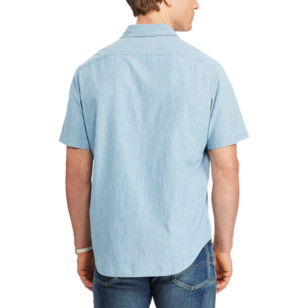Lite Indigo/Natural Classic Fit Chambray Workshirt Big & Tall 4