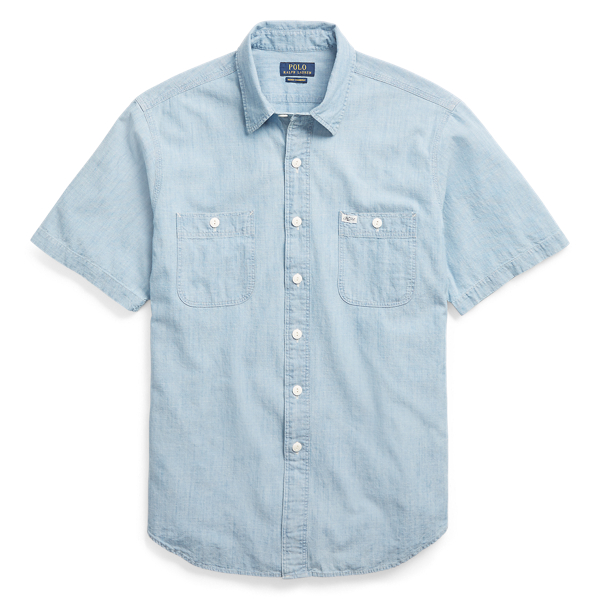 Lite Indigo/Natural Classic Fit Chambray Workshirt Big & Tall 1