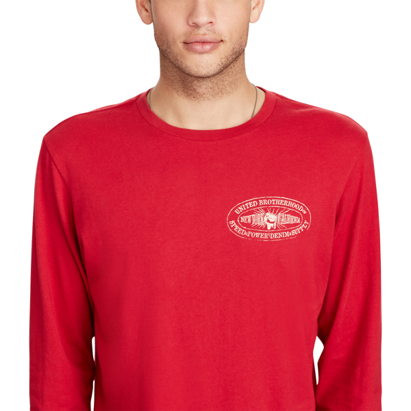 Ancient Red Cotton Long-Sleeve Graphic Tee Polo Denim & Supply 3