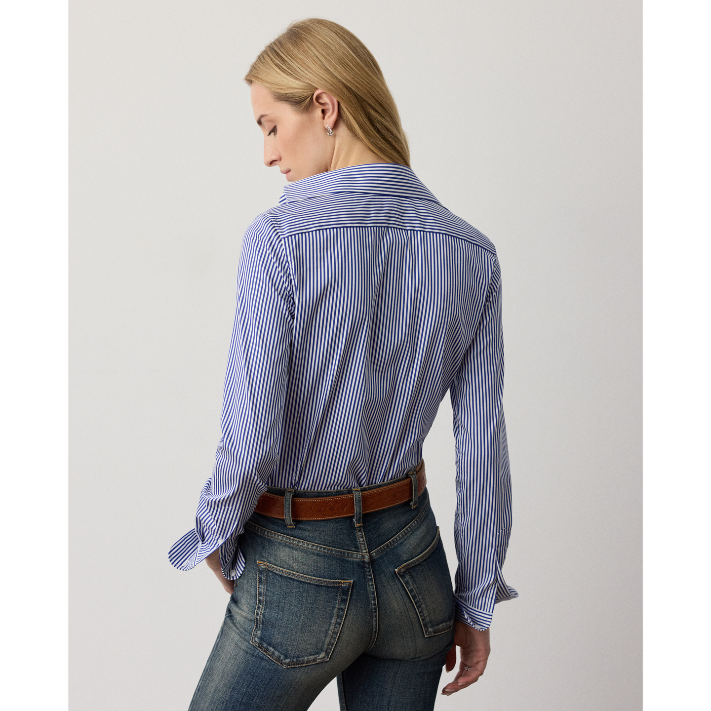 Женская рубашка Ralph Lauren Charmain Slim Fit Striped, цвет: Белый / Синий — фото 2