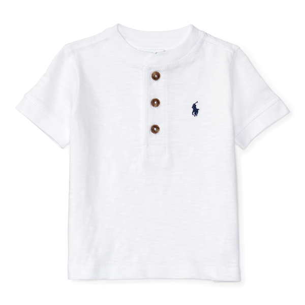 White Cotton Short-Sleeve Henley Baby Boy 1