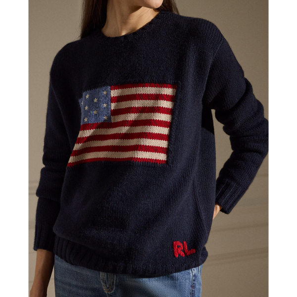 Midnight W/Flag Flag Cashmere Crewneck Jumper Ralph Lauren Collection 6