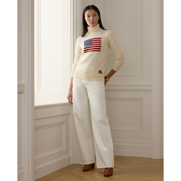 Kaschmir-Rollkragenpullover mit Flagge Ralph Lauren Collection in Creme mit Flagge 4