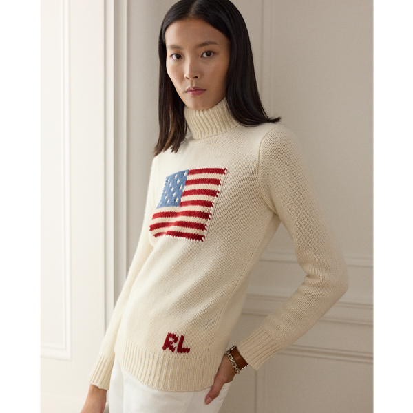 Kaschmir-Rollkragenpullover mit Flagge Ralph Lauren Collection in Creme mit Flagge 6