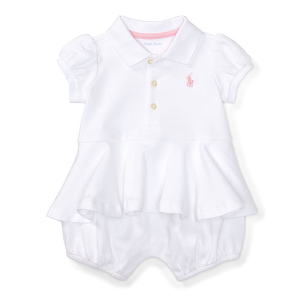 White Cotton Peplum Polo Romper Baby Girl 1
