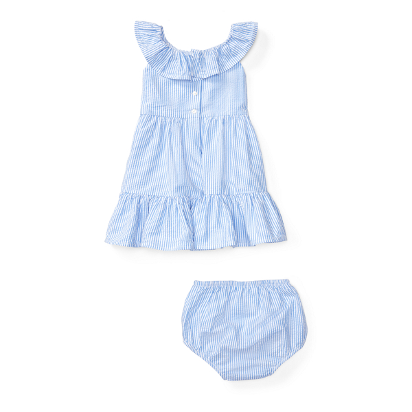 Blue/White Seersucker Dress & Bloomer Baby Girl 2