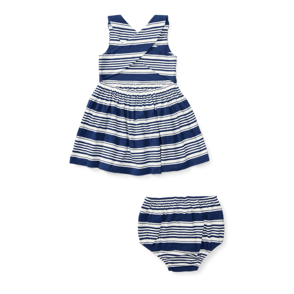Fresco Blue/Nevis Striped Cotton Dress & Bloomer Baby Girl 2