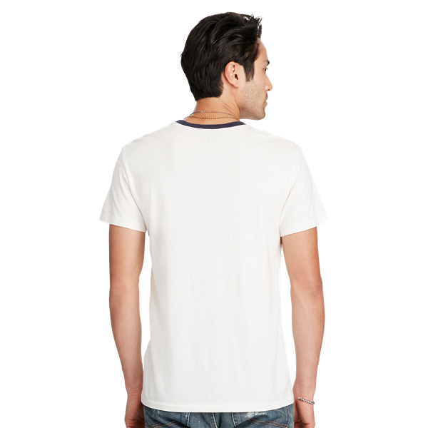 Antique Cream/Blue Cotton Graphic Ringer Tee Polo Denim & Supply 2