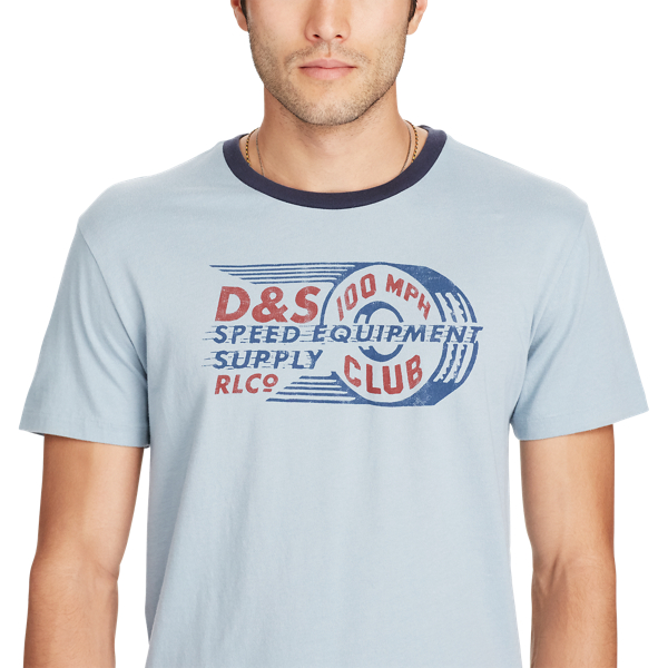 Wesley Blue/Phantom Blue Cotton Graphic Ringer Tee Polo Denim & Supply 3