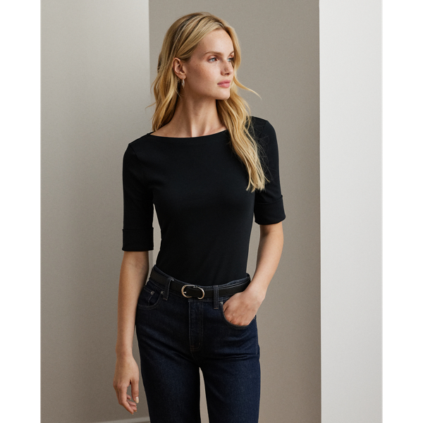 Polo Black Stretch Cotton Boatneck Tee Lauren 1