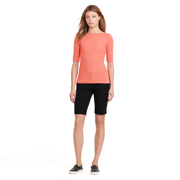 Summer Peach Stretch Cotton Boatneck Top Lauren 2