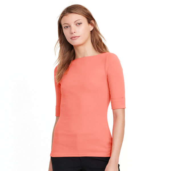 Summer Peach Stretch Cotton Boatneck Top Lauren 3