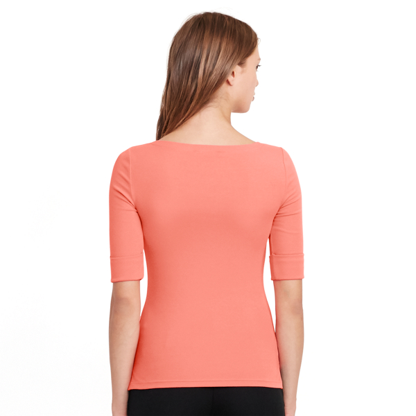Summer Peach Stretch Cotton Boatneck Top Lauren 4