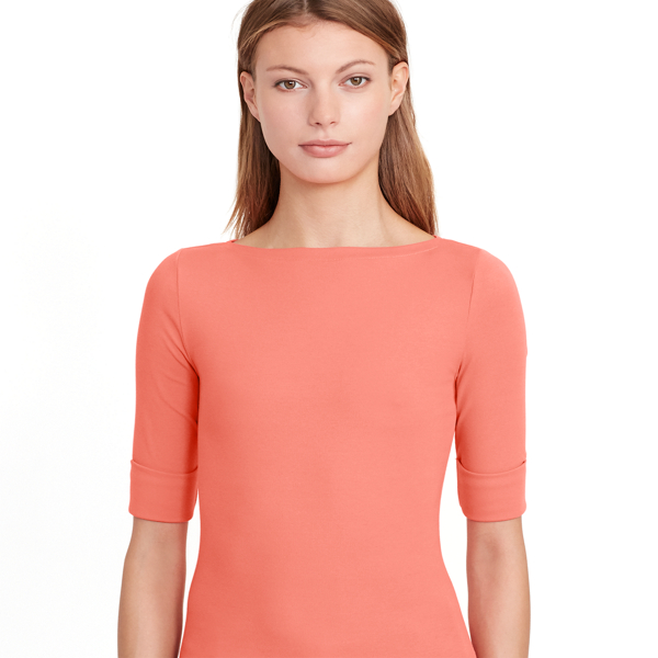 Summer Peach Stretch Cotton Boatneck Top Lauren 5