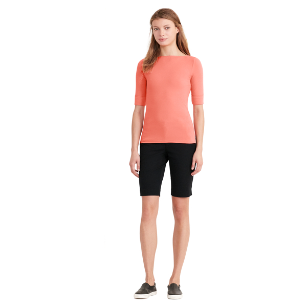 Summer Peach Stretch Cotton Boatneck Top Lauren 6