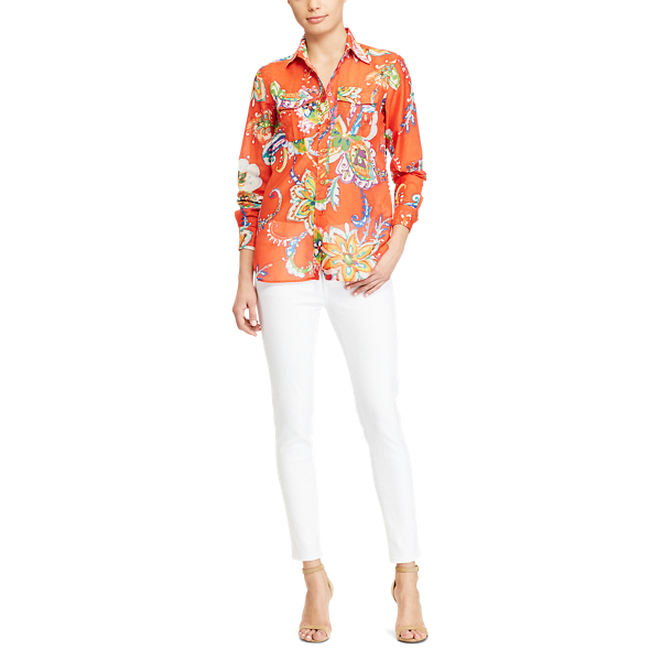 Orange Multi Cotton-Silk Voile Shirt Lauren 2