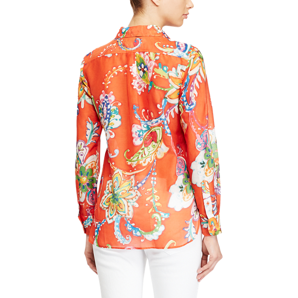 Orange Multi Cotton-Silk Voile Shirt Lauren 4