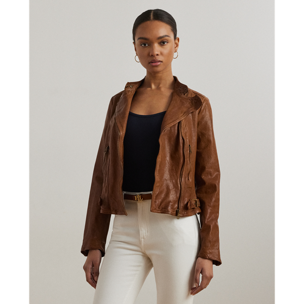 Dark Walnut Leather Moto Jacket Lauren 1