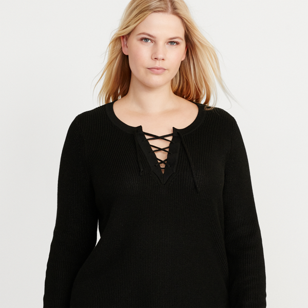 Polo Black Cotton-Blend Lace-Up Sweater Lauren Woman 3