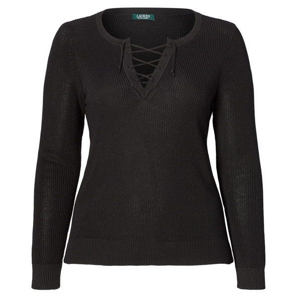 Polo Black Cotton-Blend Lace-Up Sweater Lauren Woman 1