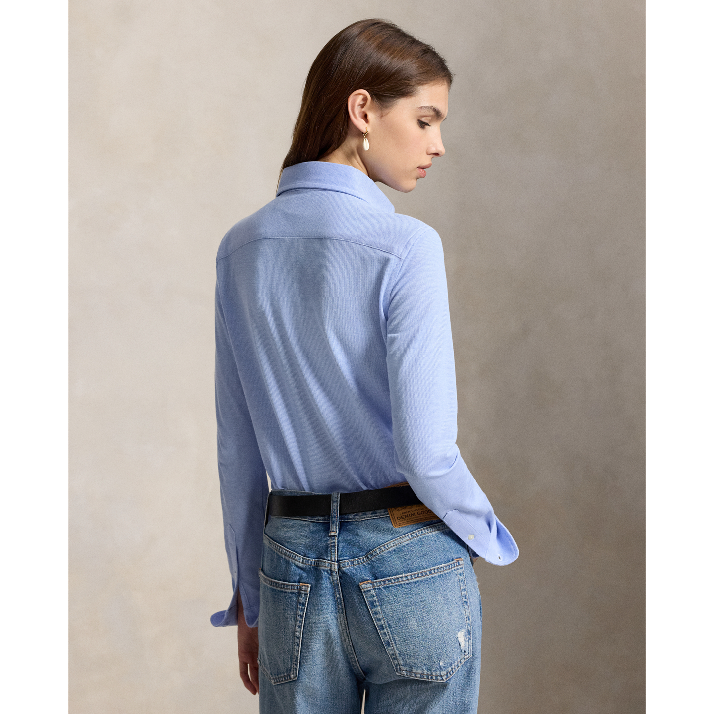 Женская рубашка Ralph Lauren Slim Fit Knit Cotton Oxford, цвет: Синий — фото 2