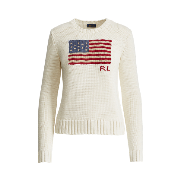 Rundhalspullover mit Flagge Polo Ralph Lauren in Creme multi 2