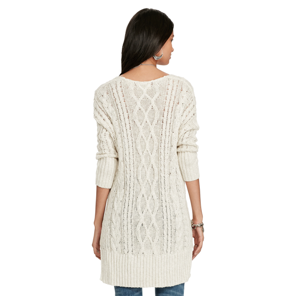 Cream Cable-Knit V-Neck Sweater Polo Denim & Supply 2