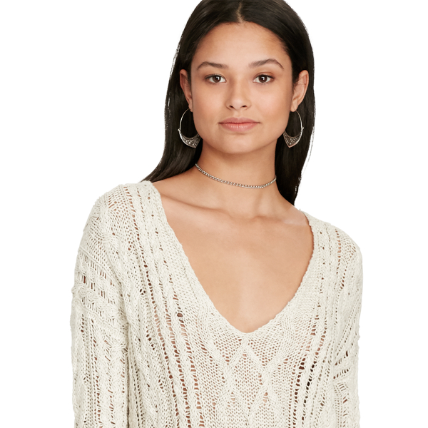 Cream Cable-Knit V-Neck Sweater Polo Denim & Supply 3
