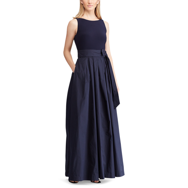 Lighthouse Navy/Lh Navy Jersey-Taffeta V-Back Gown Lauren 2