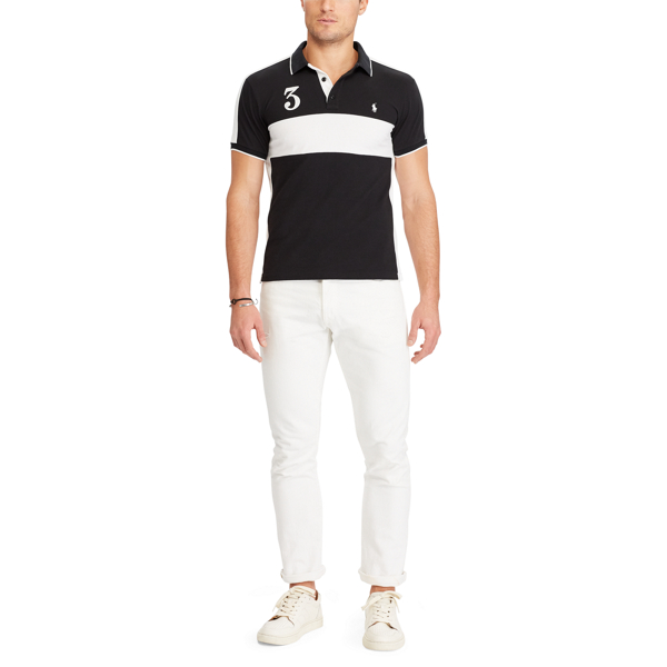Polo Black/White Custom Slim Fit Mesh Polo Polo Ralph Lauren 3