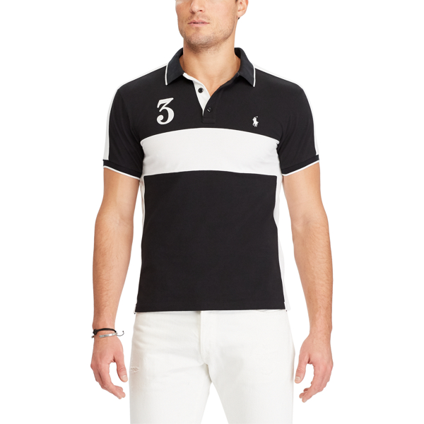 Polo Black/White Custom Slim Fit Mesh Polo Polo Ralph Lauren 4
