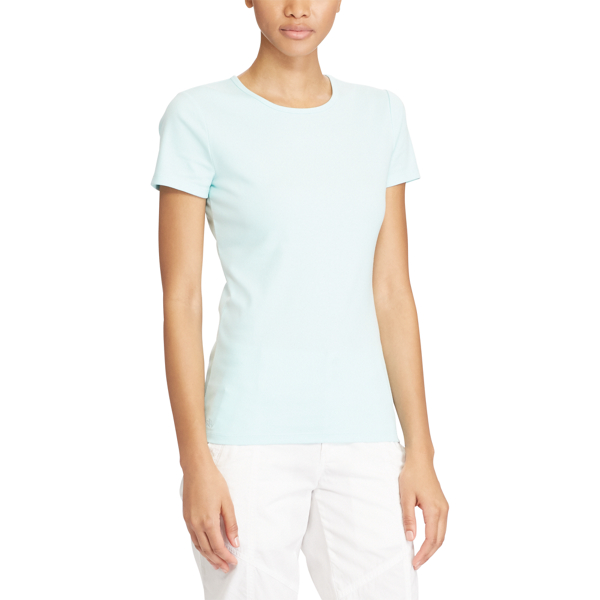 Light Aquamarine Knit Stretch Cotton Tee Lauren 3