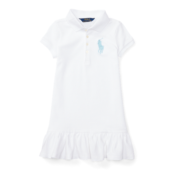 White Big Pony Stretch Polo Dress Girls 2-6x 1
