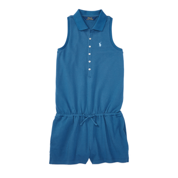 Indigo Blue Stretch Cotton Polo Romper Girls 7-16 1