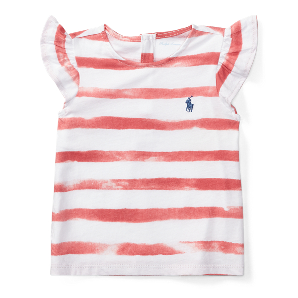 Salmon Berry/White Cotton Flutter-Sleeve Tee Baby Girl 1