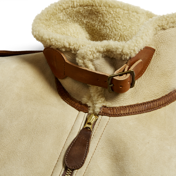 Cream Leather-Trim Shearling Jacket RRL 3