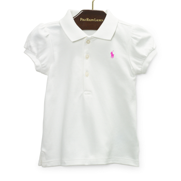 White Puff-Sleeve Cotton Polo Shirt Baby Girl 1