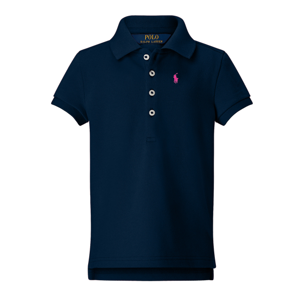 French Navy Stretch Cotton Polo Shirt Girls 2-6x 1