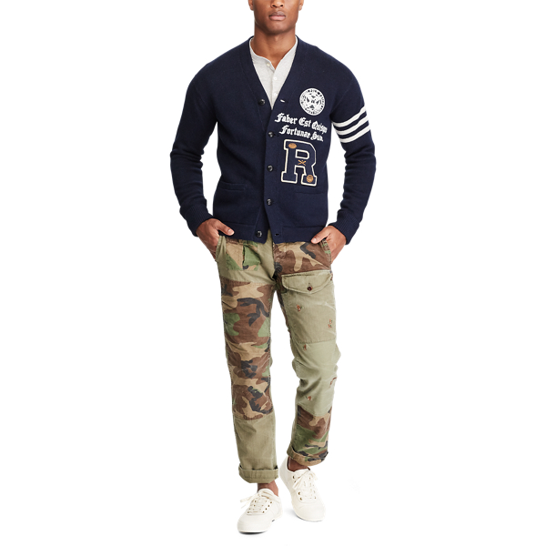 Navy W/ Grey Stripe The Iconic Collegiate Cardigan Polo Ralph Lauren 3