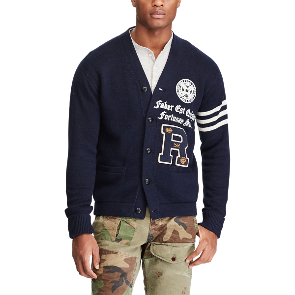 Navy W/ Grey Stripe The Iconic Collegiate Cardigan Polo Ralph Lauren 4