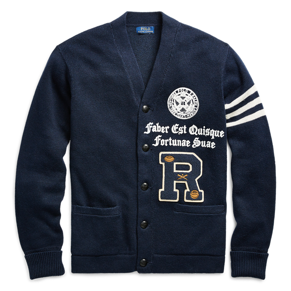 Navy W/ Grey Stripe The Iconic Collegiate Cardigan Polo Ralph Lauren 2
