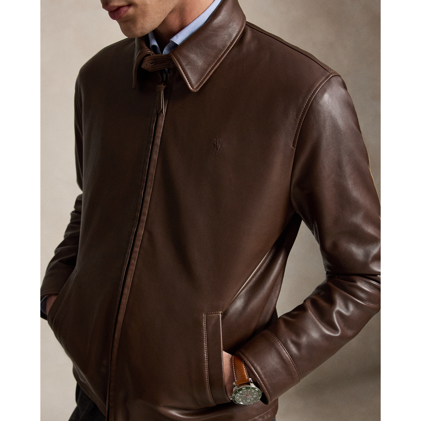 Мужская куртка Polo Ralph Lauren The Bayville Leather, цвет: Коричневый — фото 3