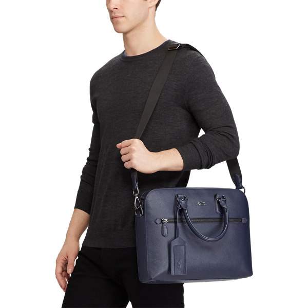 Pebbled Leather Briefcase Polo Ralph Lauren in Blue 6